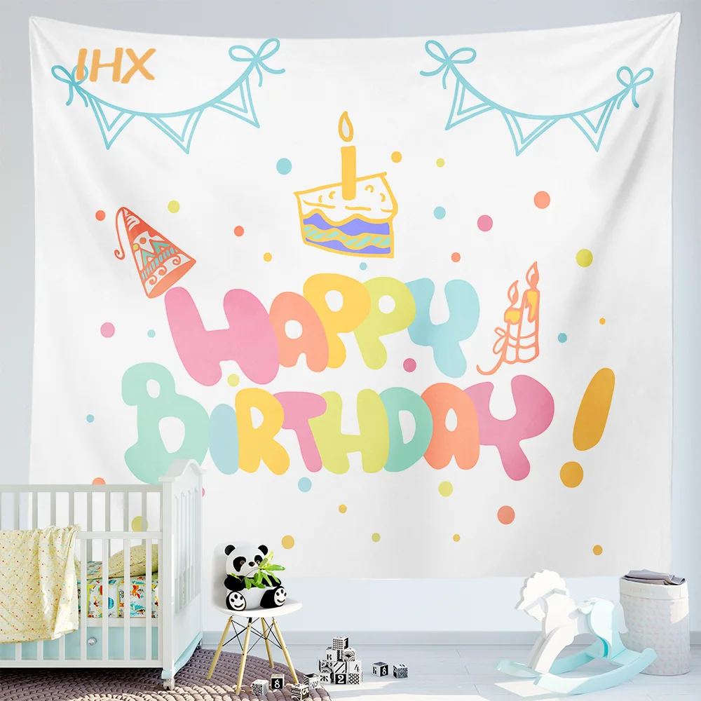 Happy Birthday Background Tapestry Cloth Kawaii Children\'s Room Wall Decoration Girls Dormitory Cartoons Dormit Home Party Decor