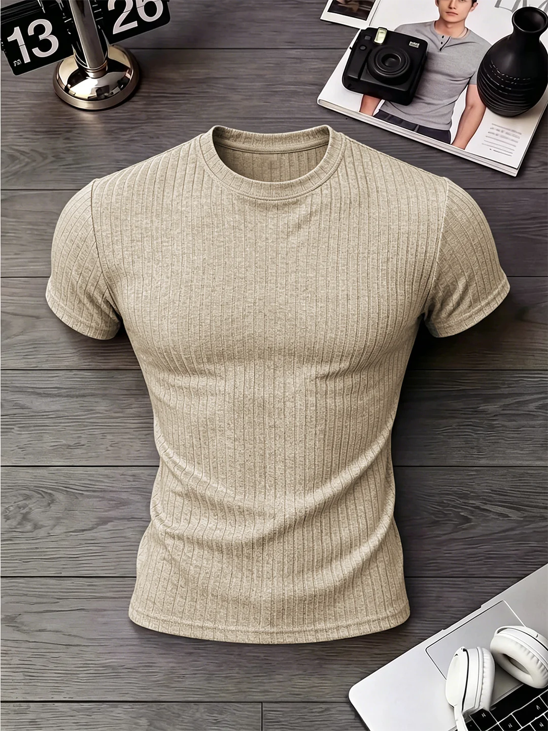 Cleanfit American Style Ice Silk Short Sleeve T-Shirt Men's Fitness Sport Wear Elastic Slimming Waist Summer Breathable Youth...