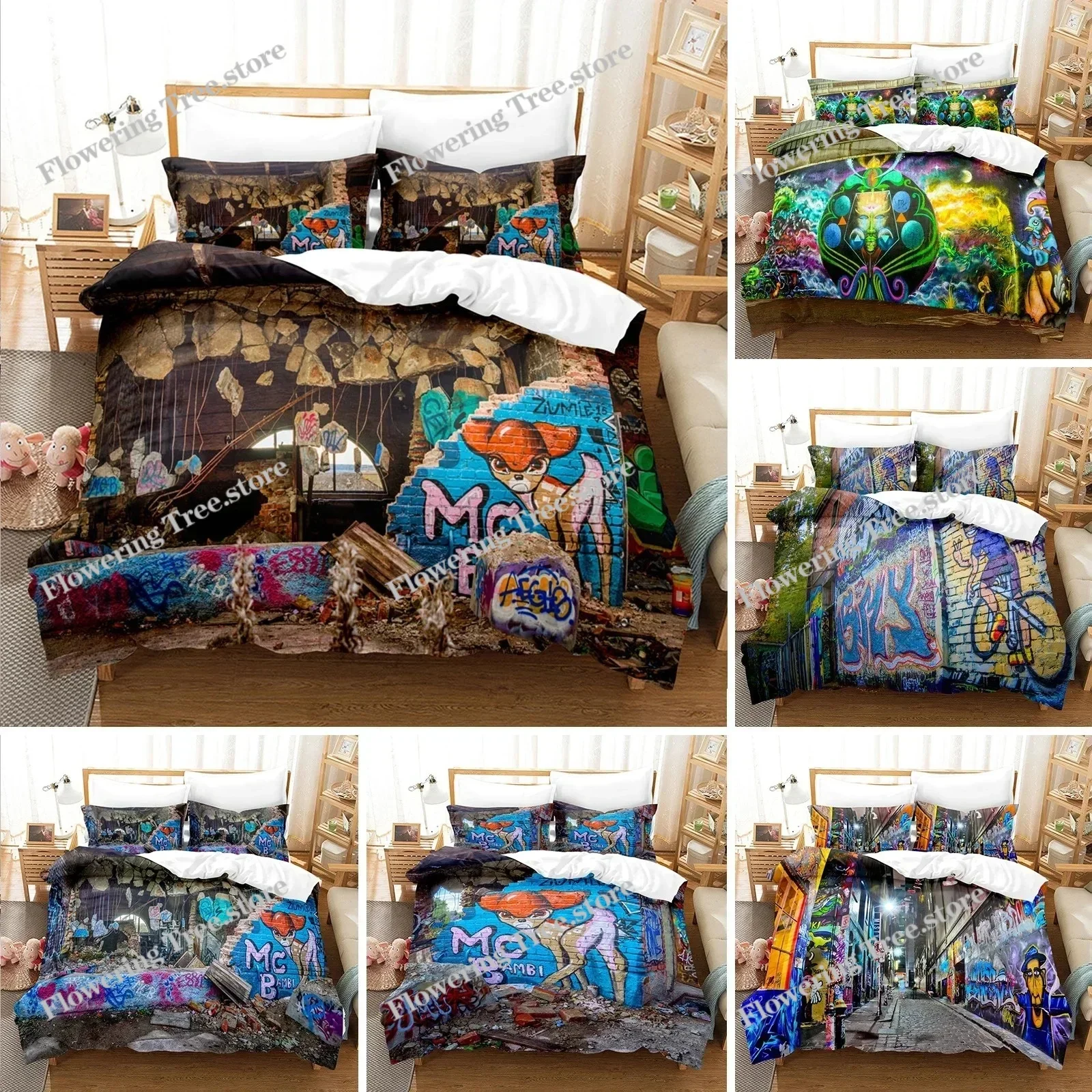 

Graffiti Duvet Cover Set KingQueen Size Kid Boys Youth Modern Wall Urban Street Art Painting Polyester Bedding Set Pillowcases