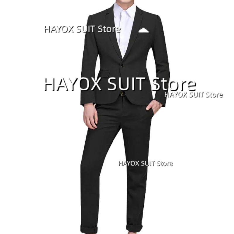 Traje de 2 piezas para hombre, chaqueta, pantalones, solapa de punta de un botón, ropa Formal de negocios para oficina, esmoquin para novio de boda