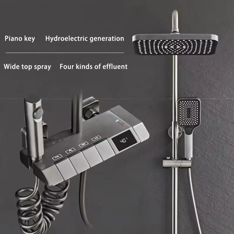 ห้องน้ํา Thermostatic อ่างอาบน้ําฝักบัวก๊อกน้ําผสมน้ําร้อนและเย็น Key สเปรย์ด้านข้าง Rod Design สไตล์โมเดิร์น