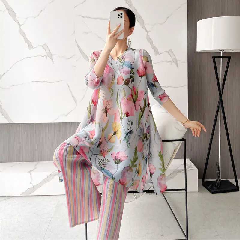 Miyake Pleated Fashion Suit 2022 Summer New Women\'s Casual Loose Comfortable Slim and High Elastic French Two-piece Suit Women