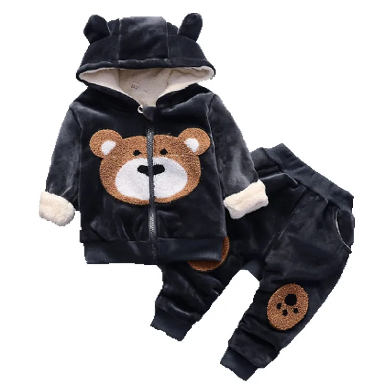 Baby Girls Clothing Sets Kids Boys Winter Thick Plush Cotton Long Sleeve Warm Outerwear+Pants Suit Toddler Set For 1-4 Years