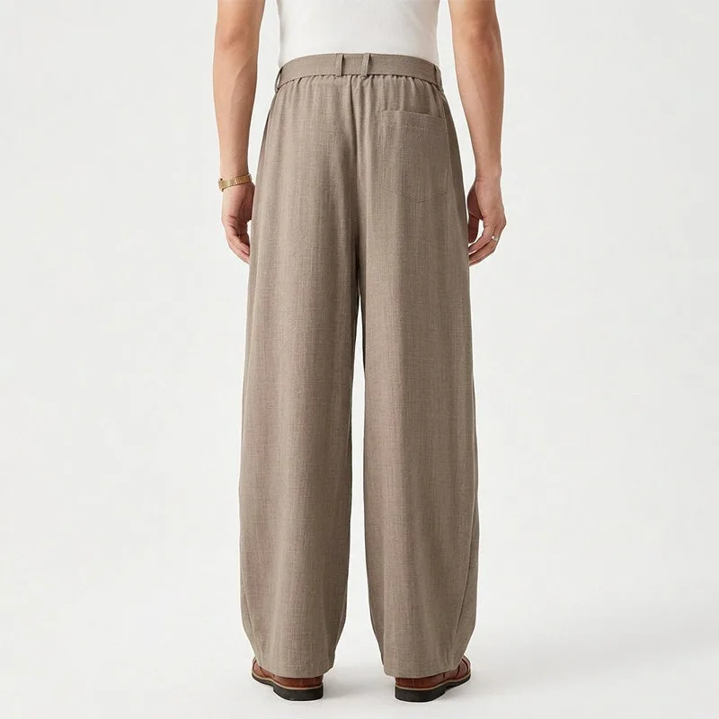 KIDWHXR Herrenhose, locker geschnitten, mittelhoher Bund, atmungsaktiv, Vintage-Plisseehose, gerade geschnitten, mit Kordelzug, Business Casual Herrenhose – Detail 18