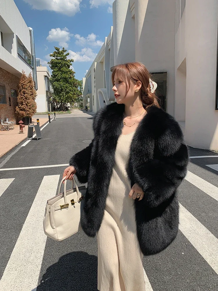 Imported Skin Real Fox Fur Coat Medium Long Jackets 2023 Commuting Women Clothing Thick Warm Fur Knitted High Street Fashion 1Pc