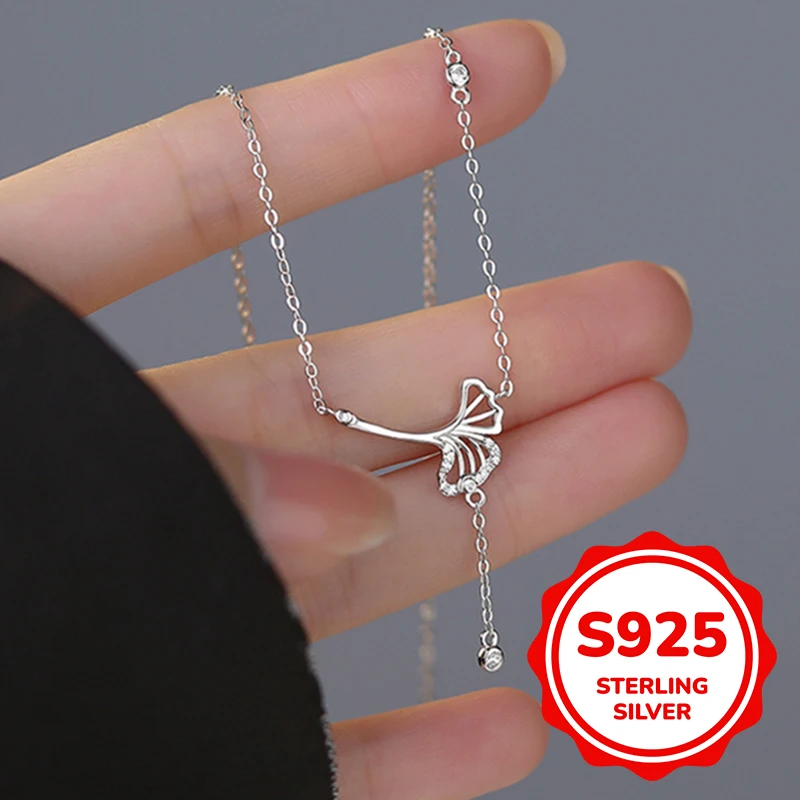 

s925 sterling silver tassel apricot leaf hollow necklace for women light luxury classic elegant fashion retro simple casual
