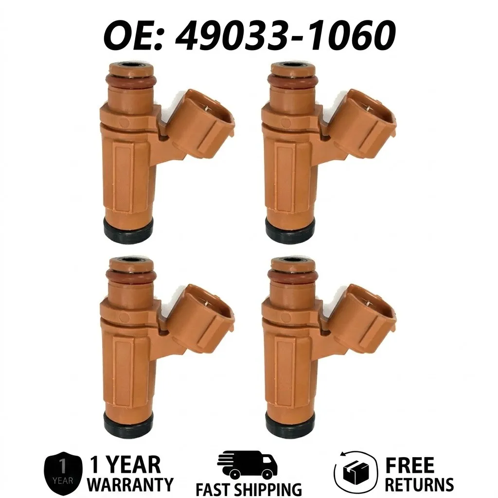 4pcs Flow Matched Fuel Injectors for Kawasaki Z1000 ZR1000A 2003-2006, Replacement Part 49033-1060, High Performance Set