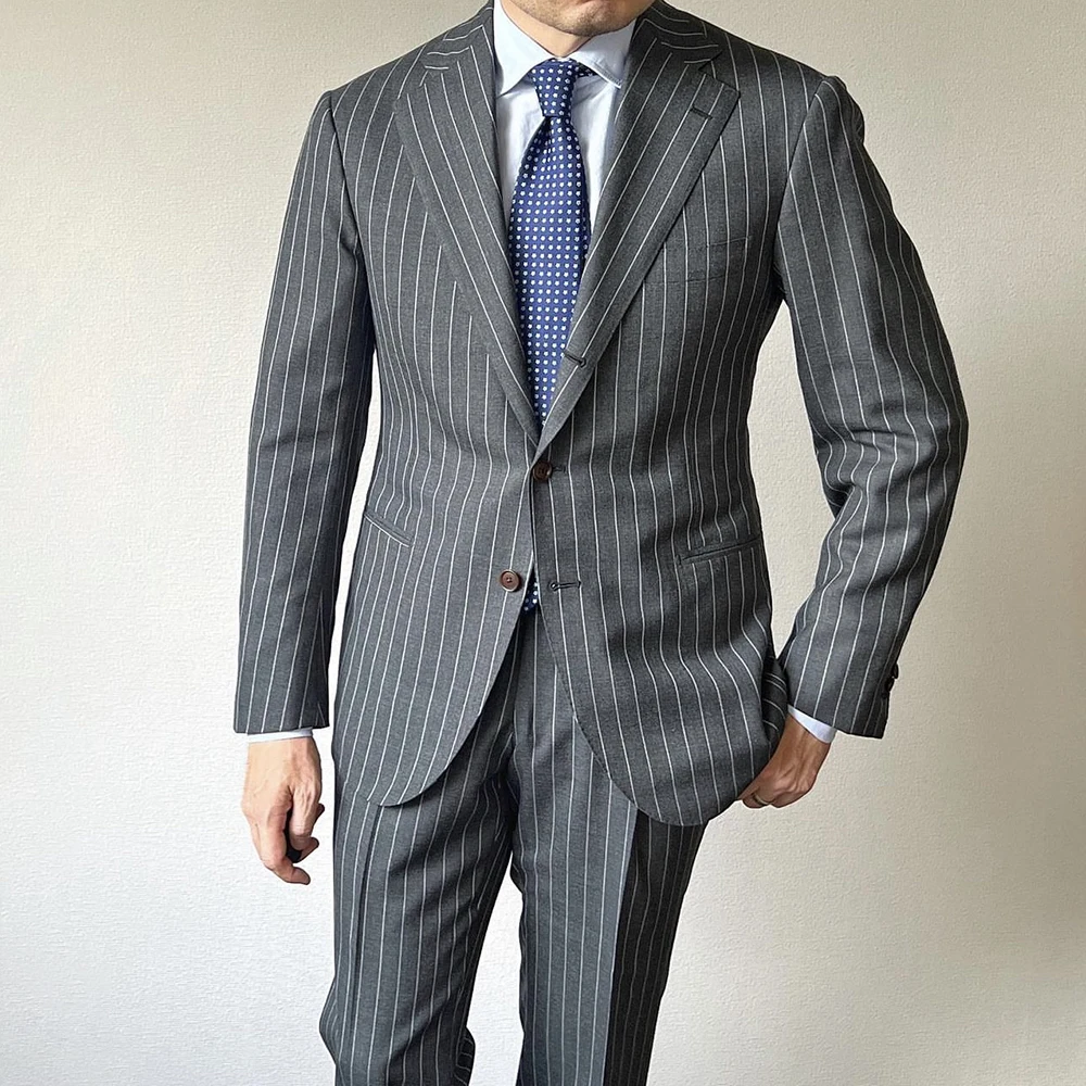 Fashion grey Suits For Mens Breasted Formal Business Blazer Wedding Groom Tuxedo Slim 2 Piece Jacket vest Pants Costume Homme