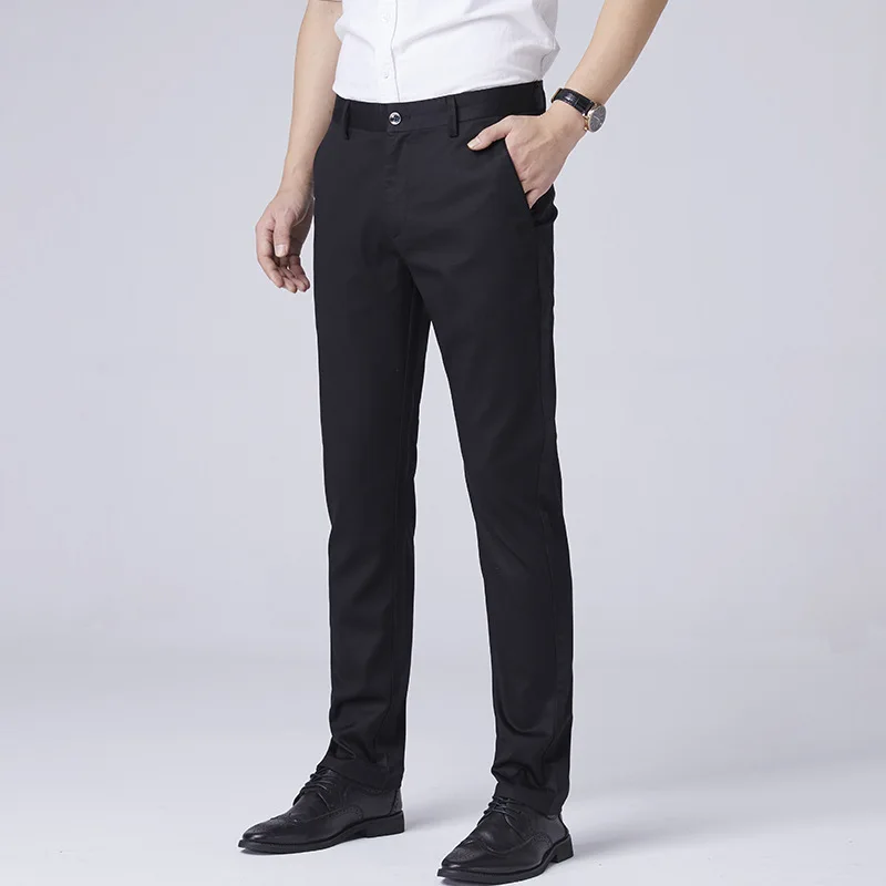 Summer Business Suit Pants Ice Silk Dress Men Formal Thin Straight Slim Fit Office Plus Size 46 Stretched Non-ironing Trousers