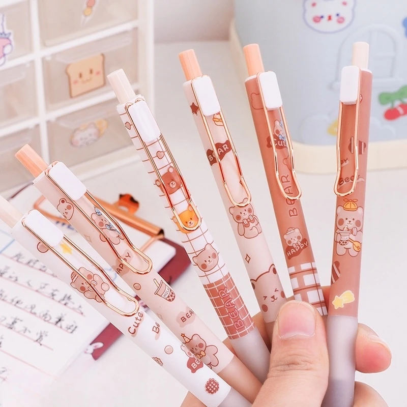 8 pcs Random Cartoon Bear Mechanical Gel Ink Pens For Writing Kawaii Stationery School Pens Gift Cute School Office Supplies