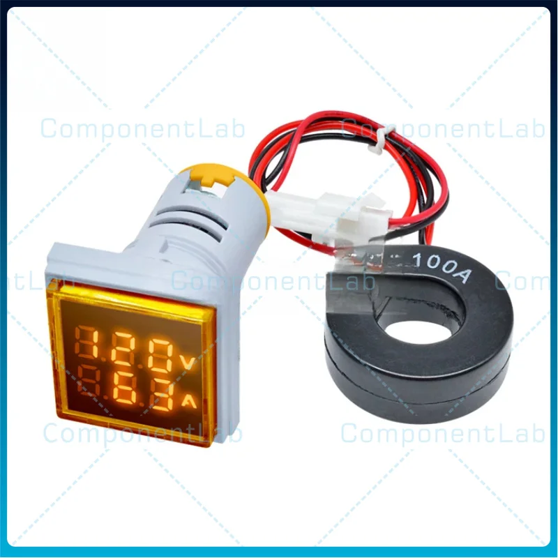 2pcs Mini Digital AC Voltage and Current Meter 22mm Square Indicator 0-100A 50-500V 110V/220V/380V