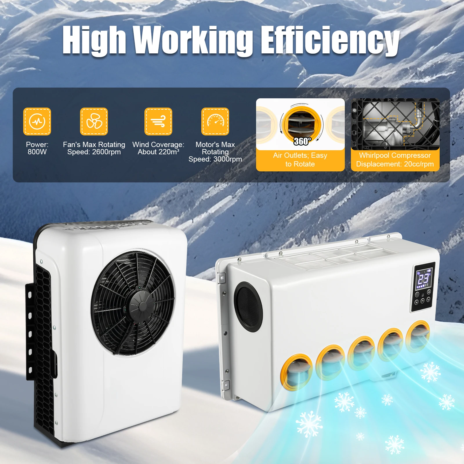 

800W Truck Cab Air Conditioner Split White Air Conditioner Kit, 5 Gears Wind Speed and Remote Control for Cab