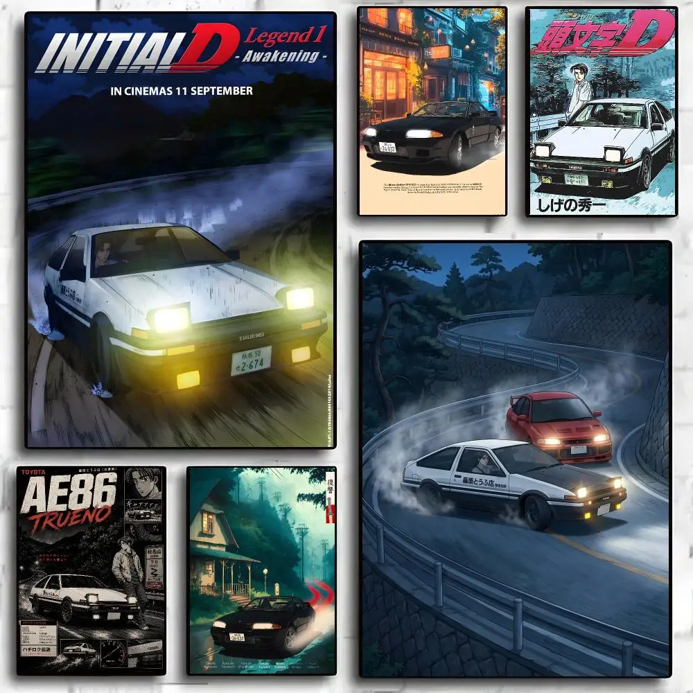Initial D Anime Racing Poster Self-adhesive Living Room Bedroom Party Bar Decor Moisture-proof Fade-resistant