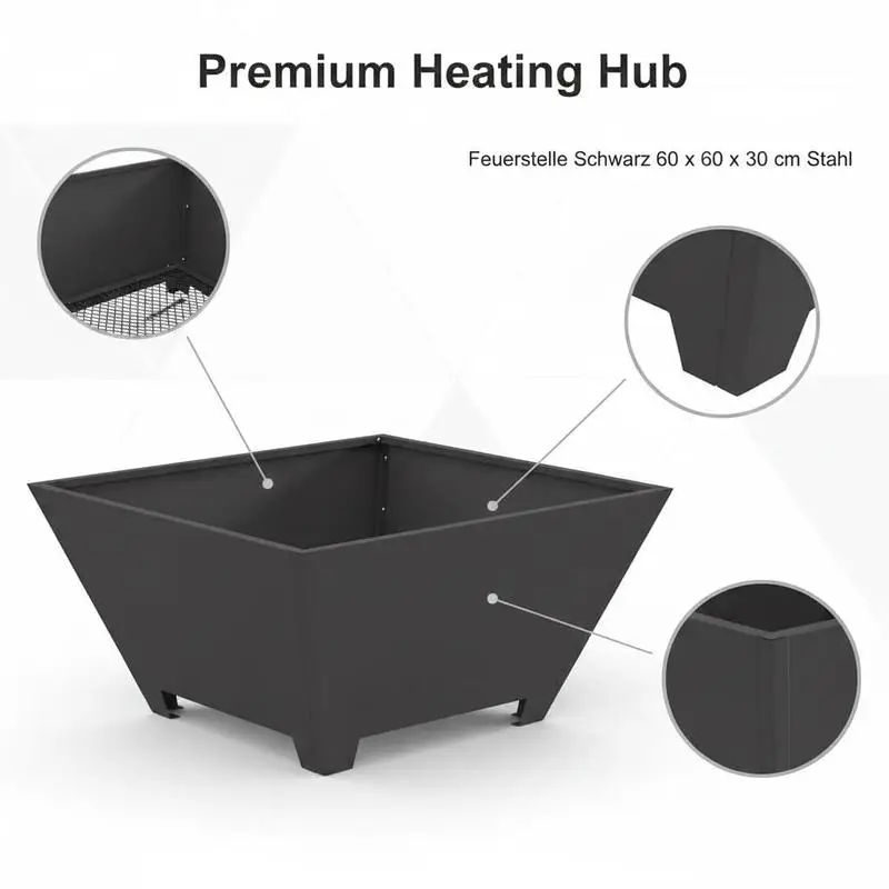 Brasero/Estufa para Exteriores de 60 x 60 x 30 cm Esta brasera está hecha de acero resistente y puede soportar diversas condiciones ambientales. Ligero y portátil, es muy fácil de transportar, lo que le permite llevar calidez y luz a cualquier lugar que desee.
