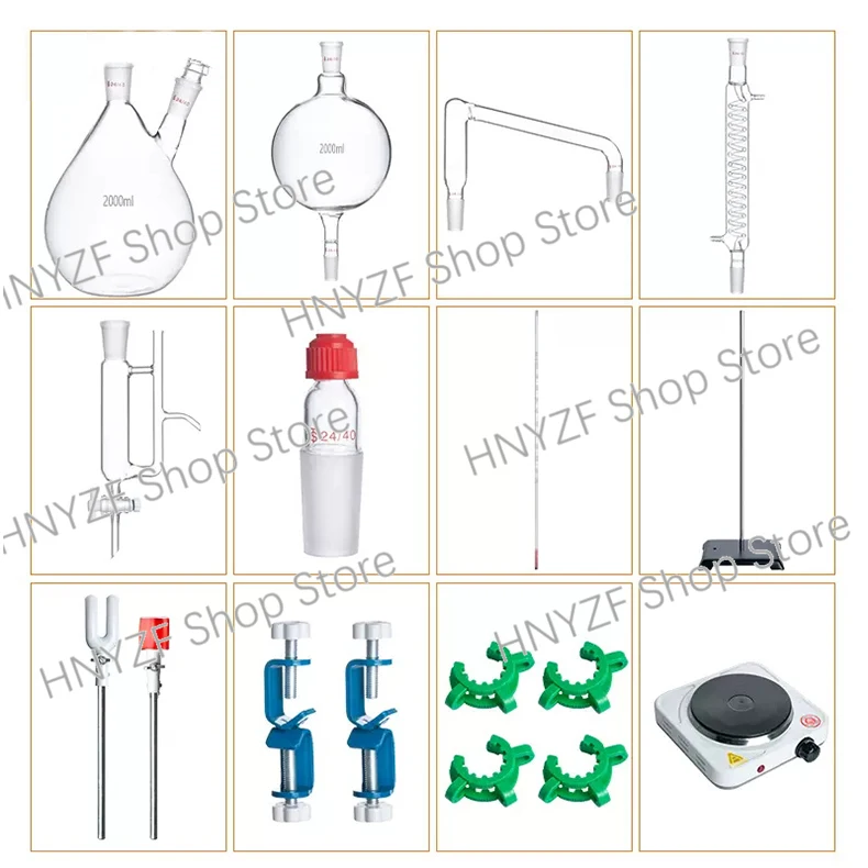 Lab glass Essential Oil Extraction Steam distilling Distillation Equipment apparatus device kits with Graham Condenser