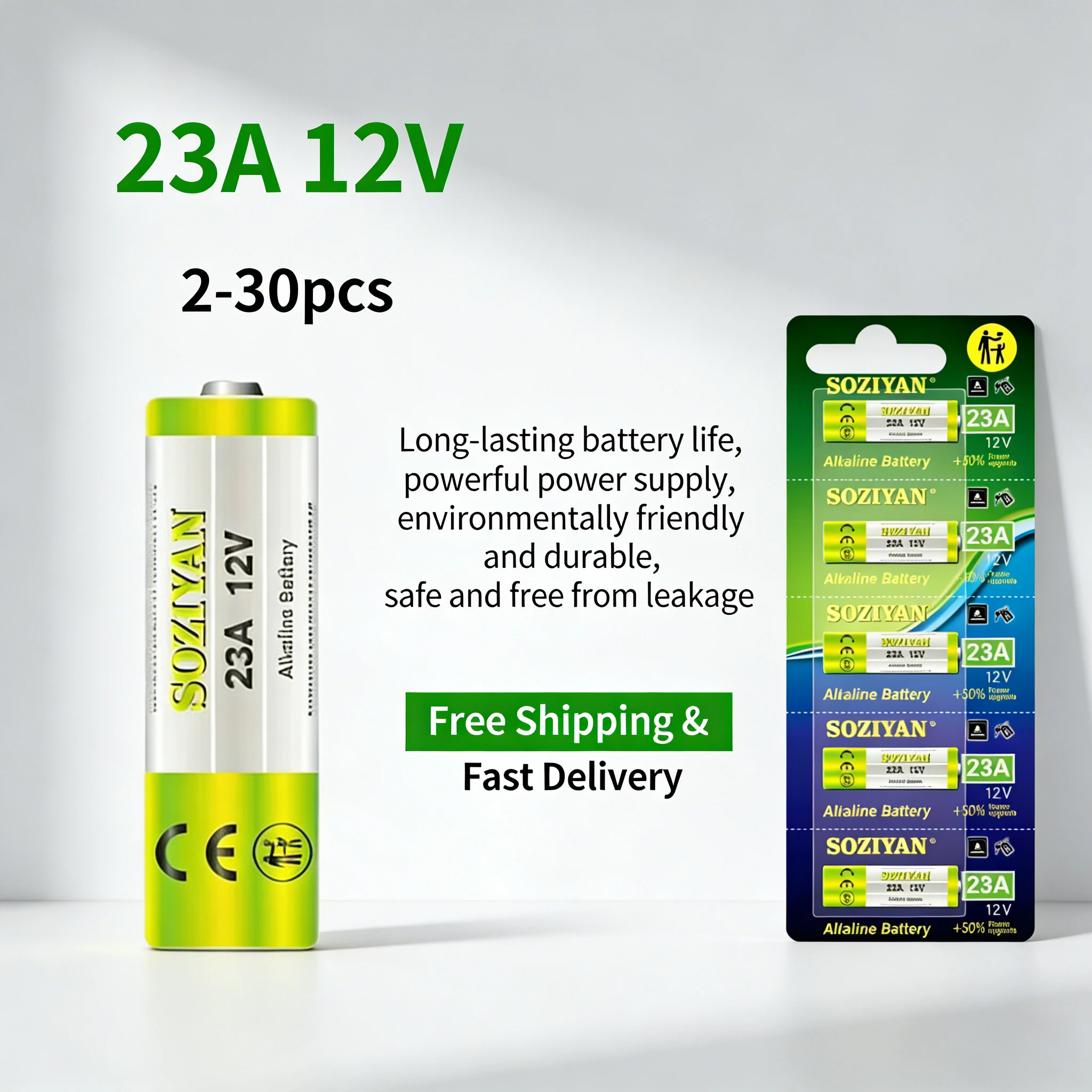 

12V 23A A23 Alkaline Battery MN21 MS21 L1028 E23A Dry Cell for Doorbell, Car Remote, Garage Door Opener, Alarm, 2-30PCS
