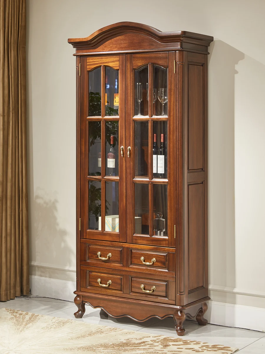 

Винный шкаф из цельного дерева XL, американский ретро-свет, роскошный стеклянный дверной шкаф, высококачественный настенный винный шкаф для виллы