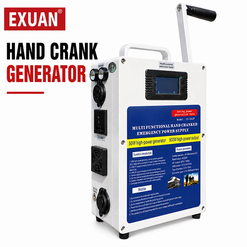 Portable Hand Crank Generator Emergency Power Supply with Multiple Outputs for Outdoor Home and Backup Use