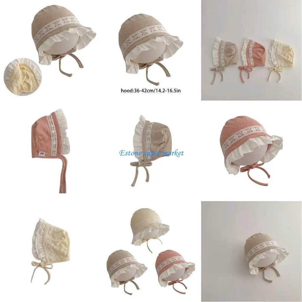 

090B Toddler Beach Sun Hat Summer Lace Hat Little Girl Infant Lace Up Cotton Bonnet Cap Princess Baby Sun Protections Hat