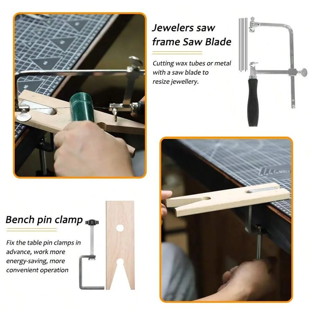 15Pcs Jewelry Wax Ring Carving Casting Tool Kit  with Saw Frame, File, Dual Head Hammer for  DIY Ring Wax Pattern Craft