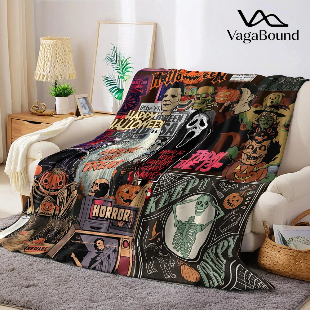 Horror Movie Halloween Flannel Blanket Warm Soft Halloween Christmas Couch Warm Cozy Decorative Decor Gift for All Season