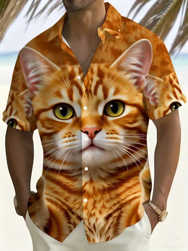 Funny Animal Hawaiian Shirt Men 3D Cat Pig Chicken Print Shirt Man/Women Fashion Short Sleeve Beach Shirt Blouse Camisa Hombre