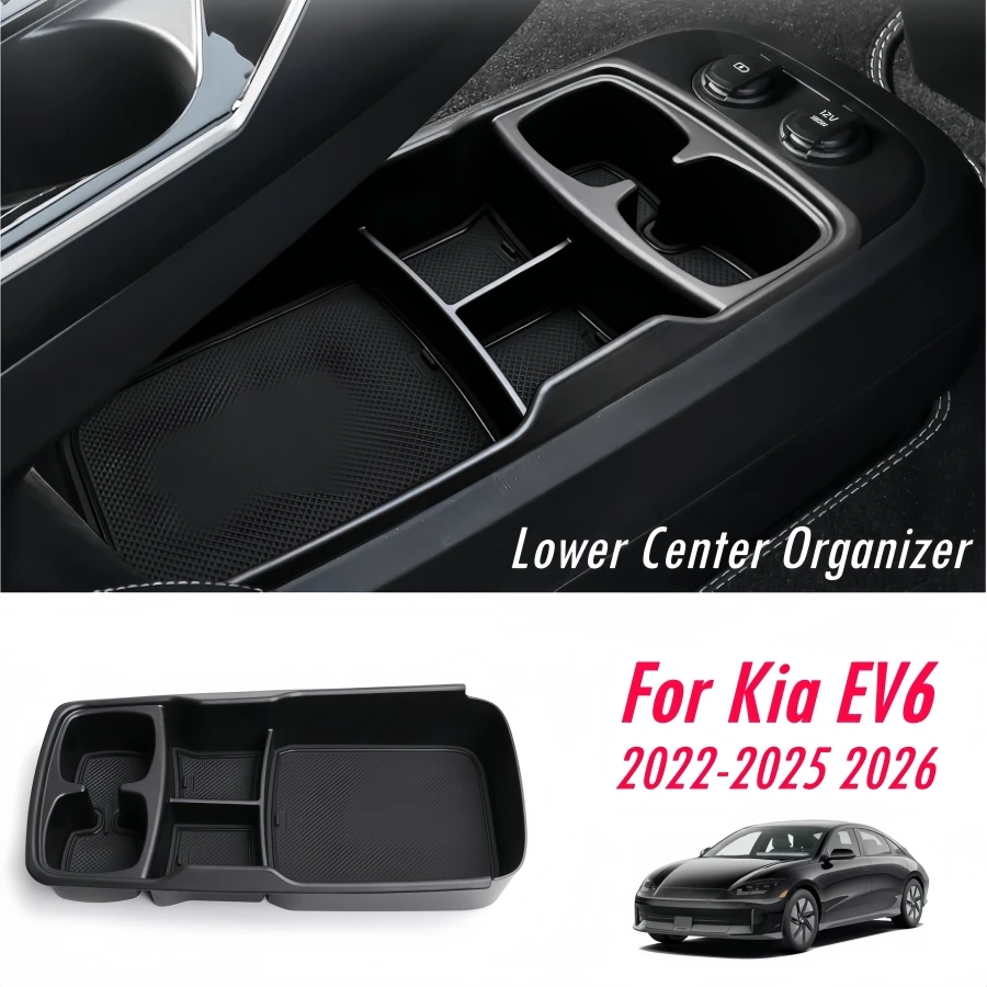 Untere Mittelkonsolen-Organizer-Ablage für Kia EV6 2022-2025 2026 Mittelkonsole Aufbewahrungsbox ABS-Material mit PVC-Verkleidung für EV6 Zubehör