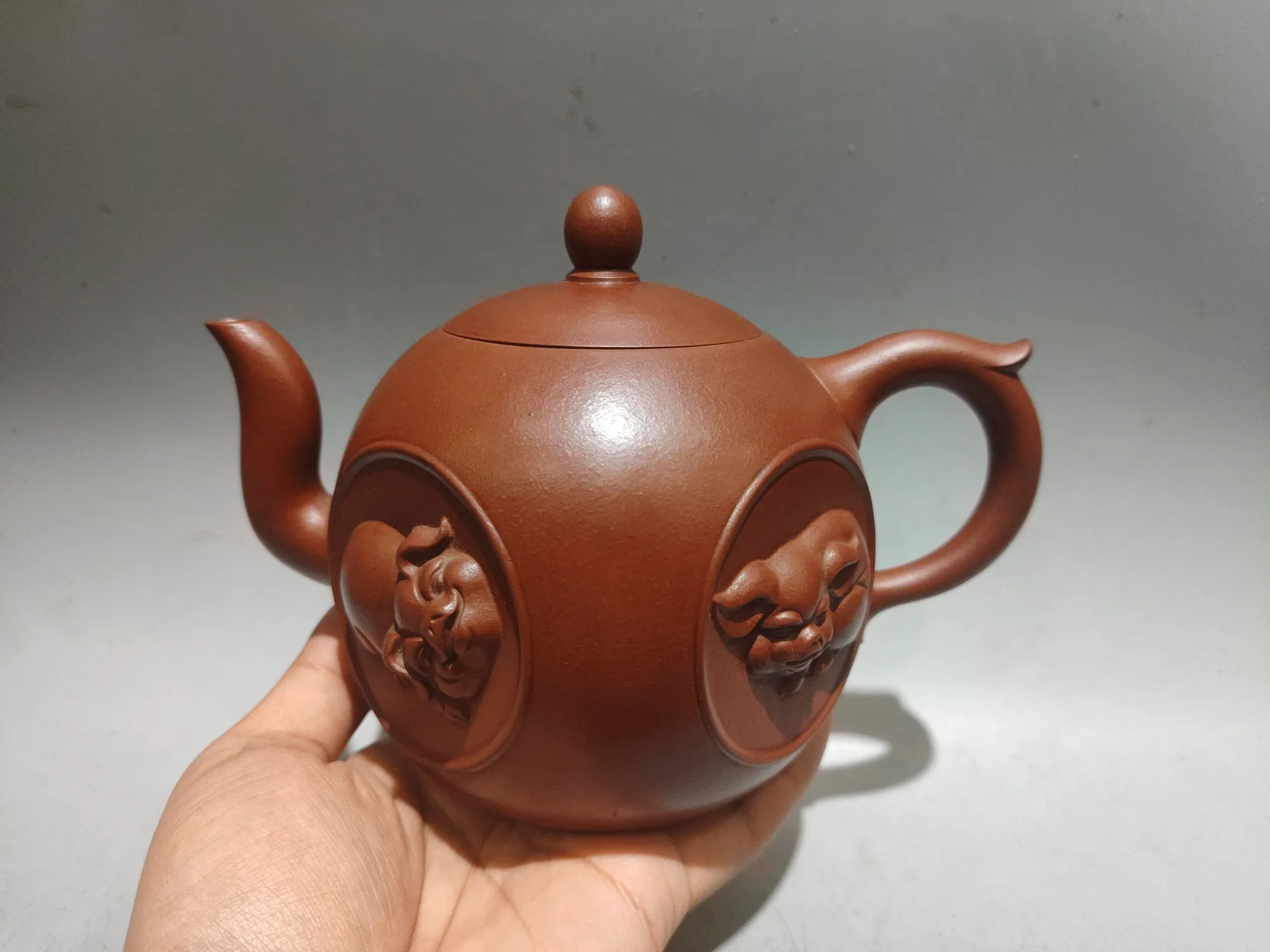 Yixing Purple Clay Teapot Old Red Mud Jixiang Hengtong Four sided pig statue pot Kettle Teapot Flagon Ornaments
