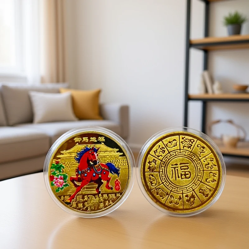 2026 سنة الحصان محظوظ تذكارية عملة تحصيل الديكور الحرف المعدنية 40 مللي متر زودياك الحصان التذكارية ميدالية الحدث هدية #1
