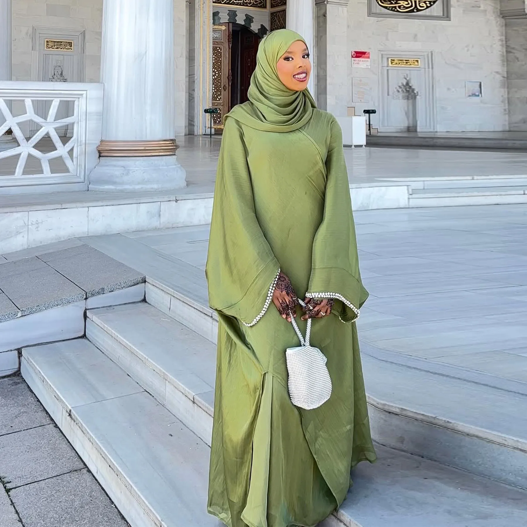 Femmes musulmanes Kimono Cardigan diamants ouvert Abaya robes intérieures écharpe ensemble Robe arabe dubaï turquie Robe vêtements islamiques Marocain
