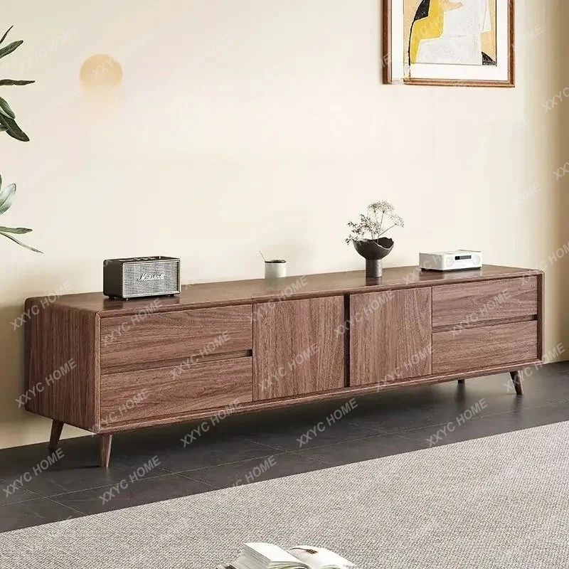 

LBlack walnut TV cabinet All solid wood storage cabinet Narrow cabinet with drawers