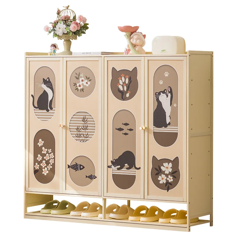 #Bamboo shoe cabinet, cream style storage cabinet, multi-layer shoe rack in living room, household entrance storage cabinet