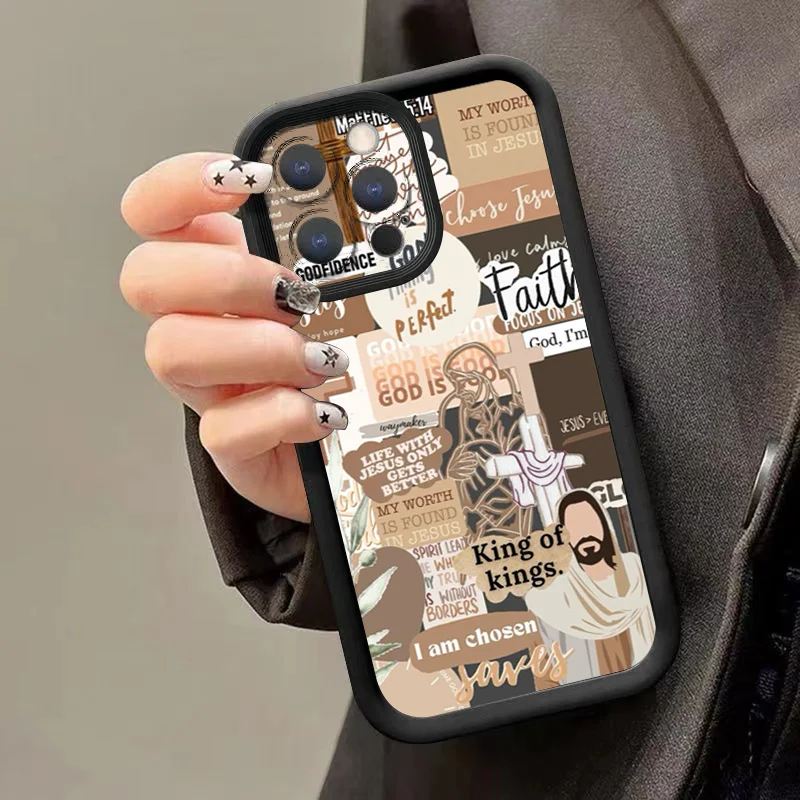 Jesus Cross Embroidery Pattern Case For Samsung Galaxy A16 A25 A35 A55 A34 A54 A53 A52S S25 Ultra S24 FE S23 S22 S21 Plus Cover