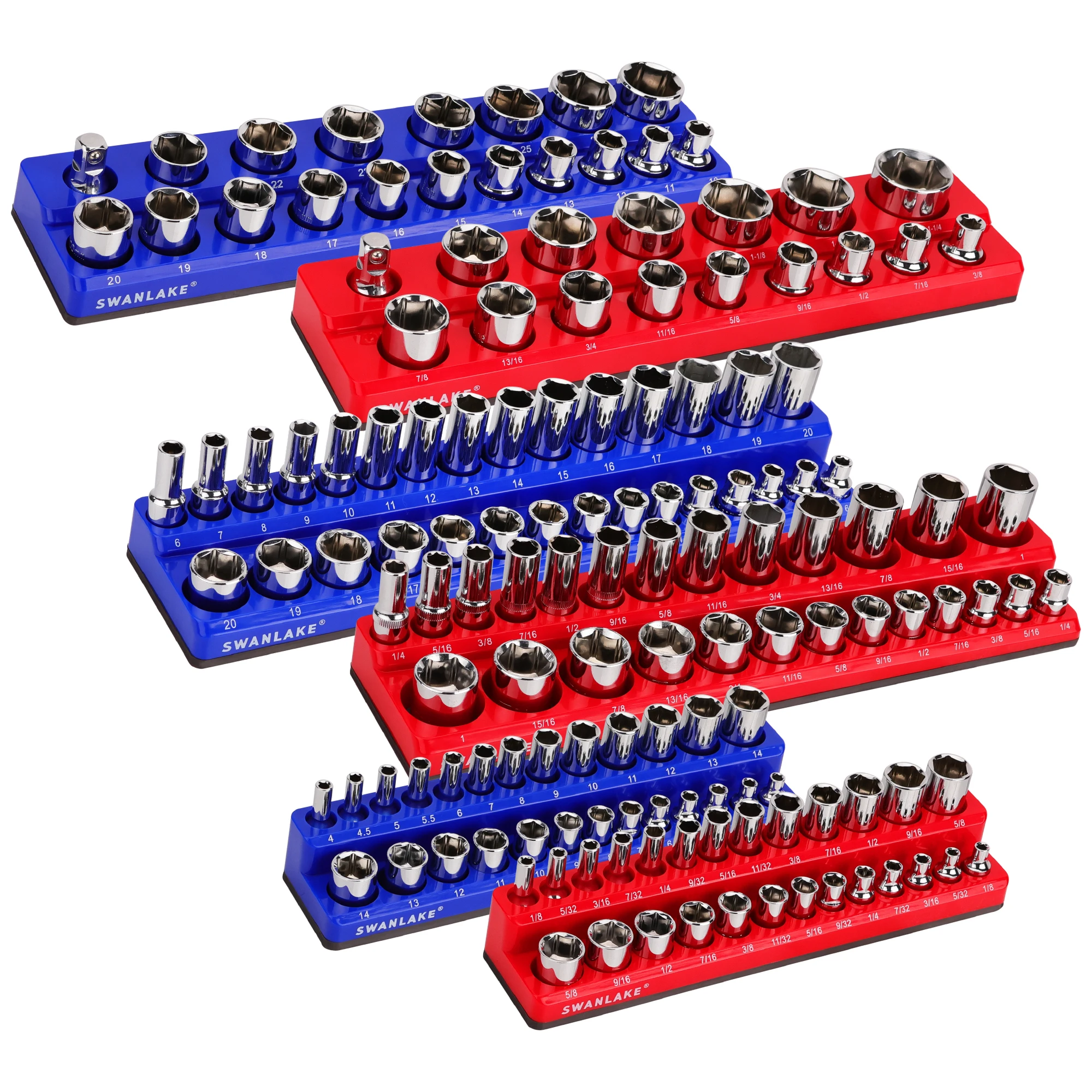 

SWANLAKE 6PCS Socket Holder Magnetic Socket Organizer Set 1/4", 3/8", 1/2" Sockets Holds 143 Pieces Magnetic Sockets Trays