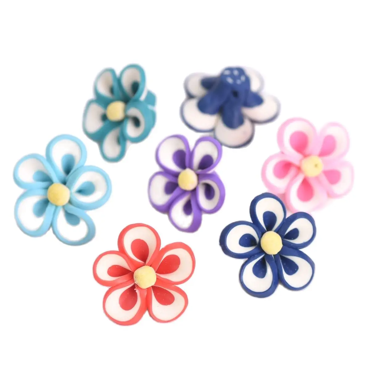 10pcs Random Mixed Flower Shape 22mm Handmade Polymer Clay Loose Beads For Jewelry Making DIY Bracelet