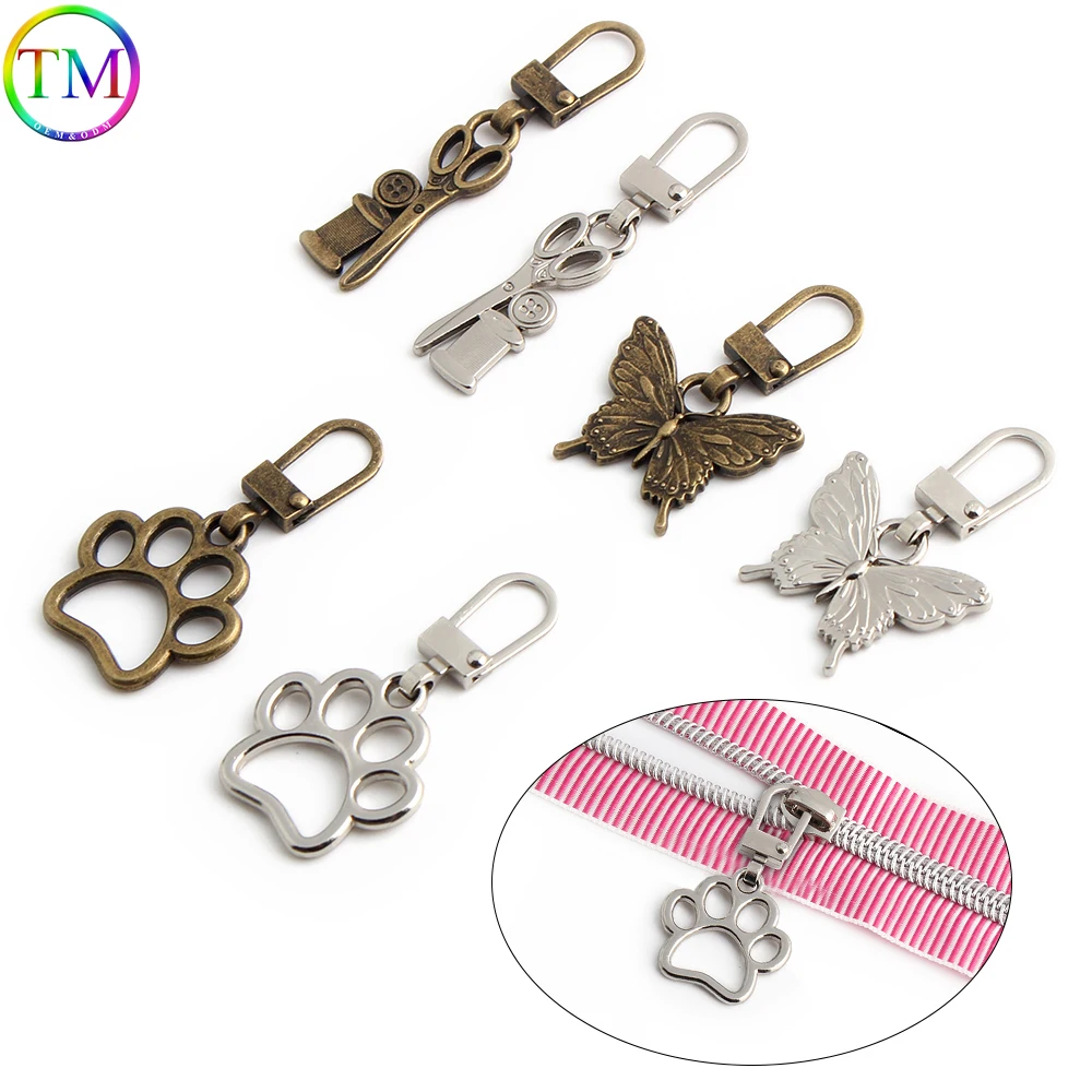 

Bronze,Silver Dog/Cat/Paw Shape Metal Zipper Sliders Head For Sewing Clothing Luggage Purse Bags Removable Universal Accessories