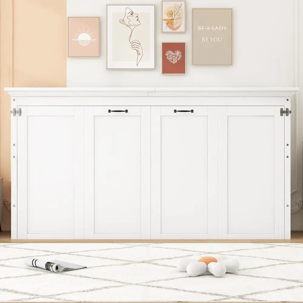 

Twin Size Horizontal Murphy Bed Cabinet with Desk, Solid Wood for Small Spaces, White