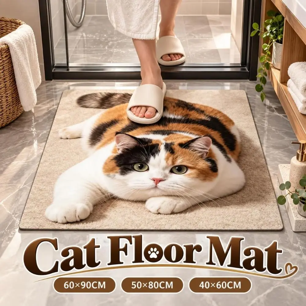 Diatomaceous Earth 3D Cat Floor Mat 40×60CM 50×80CM 60×90CM Non-slip Bathroom Carpet Washable Realistic Bedroom Door Rug