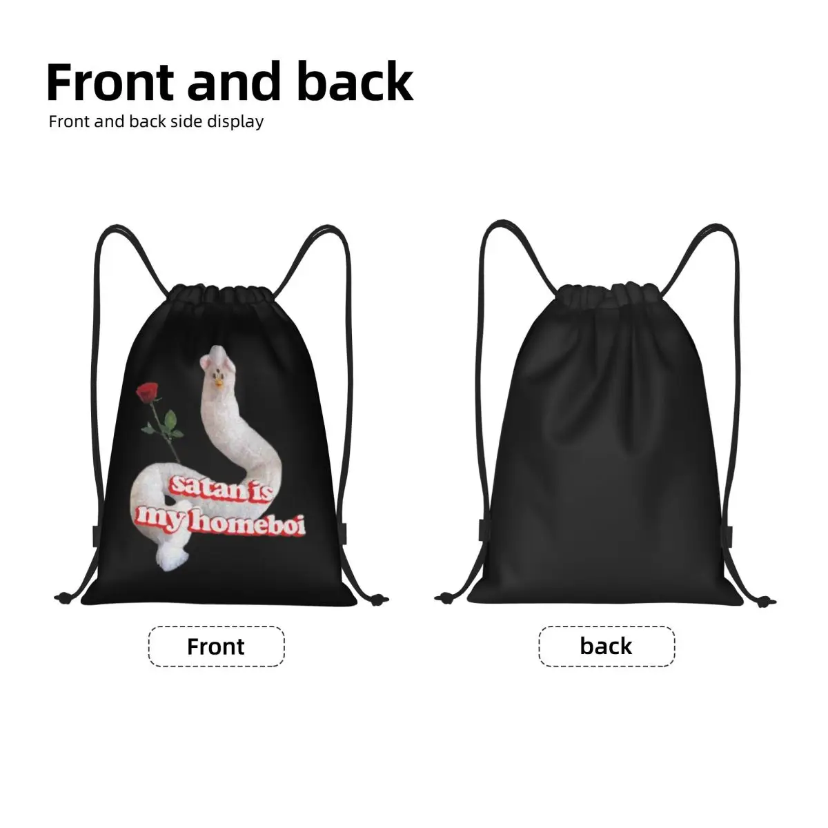 Custom Long Furbys Satan Is My Homeboi Drawstring Bags for Training Yoga Backpacks Women Men Sports Gym Sackpack