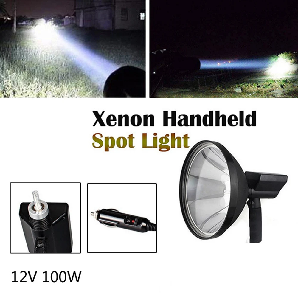 5/7/9 Inch 100W Car Work Light Outdoor Handheld Hunting Lamps Searchlight for Camping Fishing Motorcycle Waterproof Black Night