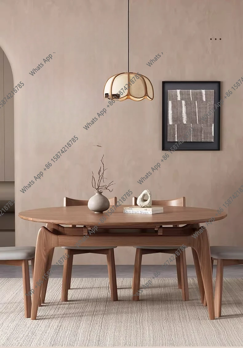 

All solid wood retractable dining table variable round table living room household round folding dining table