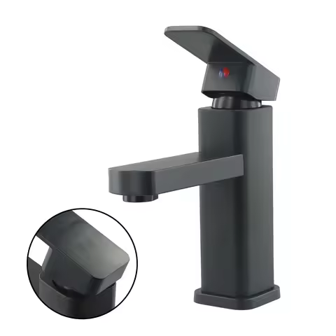 Basin Faucet Waterfall Hot&amp;Cold Mixer Tap Deck Mounted Bathroom Basin Faucets Black Square Washbasin Sink Bathtub Faucet