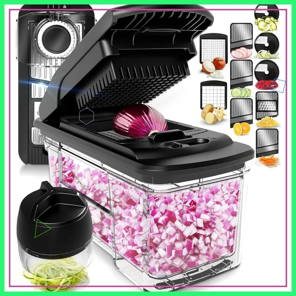 

6-in-1 Stainless Steel Vegetable Chopper with Mandoline Slicer, Cheese Grater, and Bonus Spiralizer for Kitchen