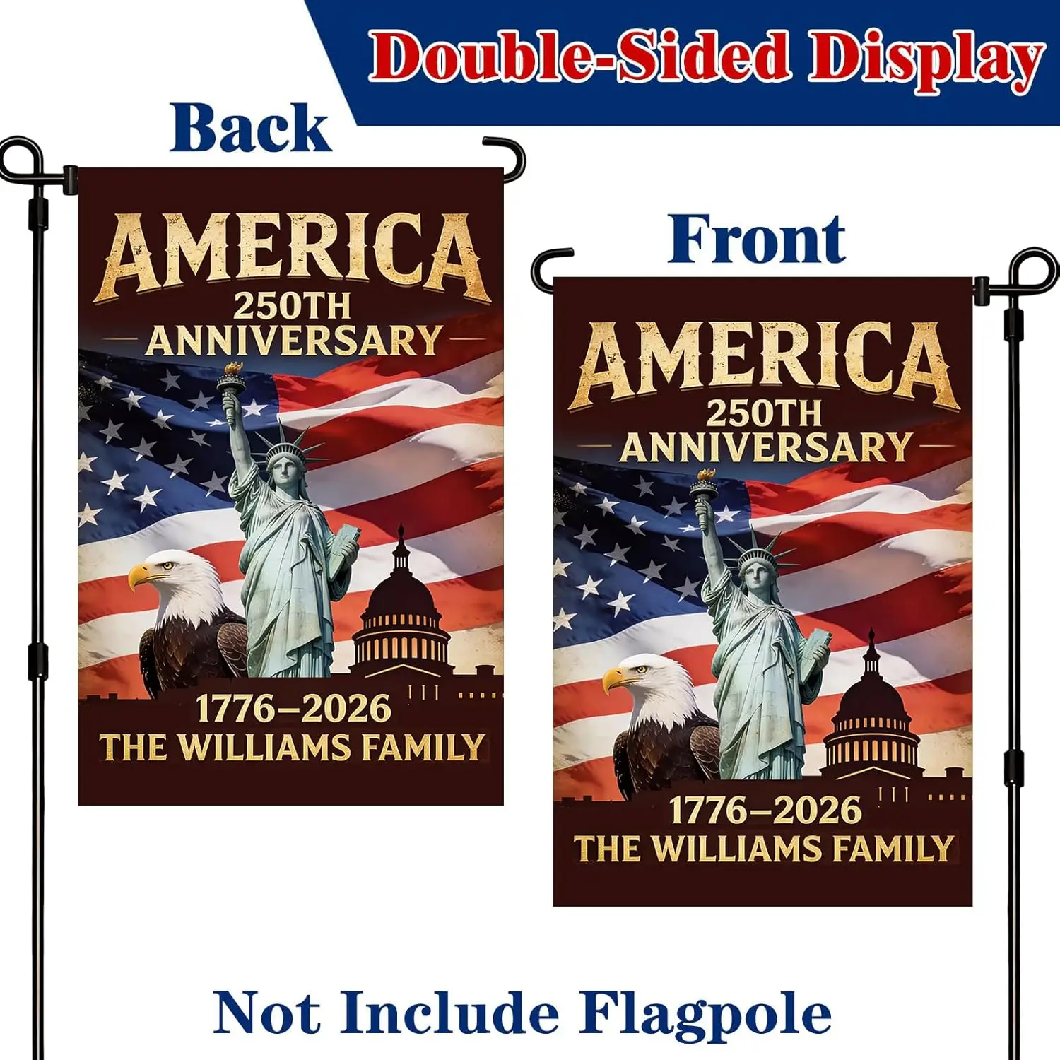 Custom America's 250th Anniversary Garden Flag, Personalized Family Name 250 Year of Freedom USA Patriotic Banner, Custo MMZ - view 3