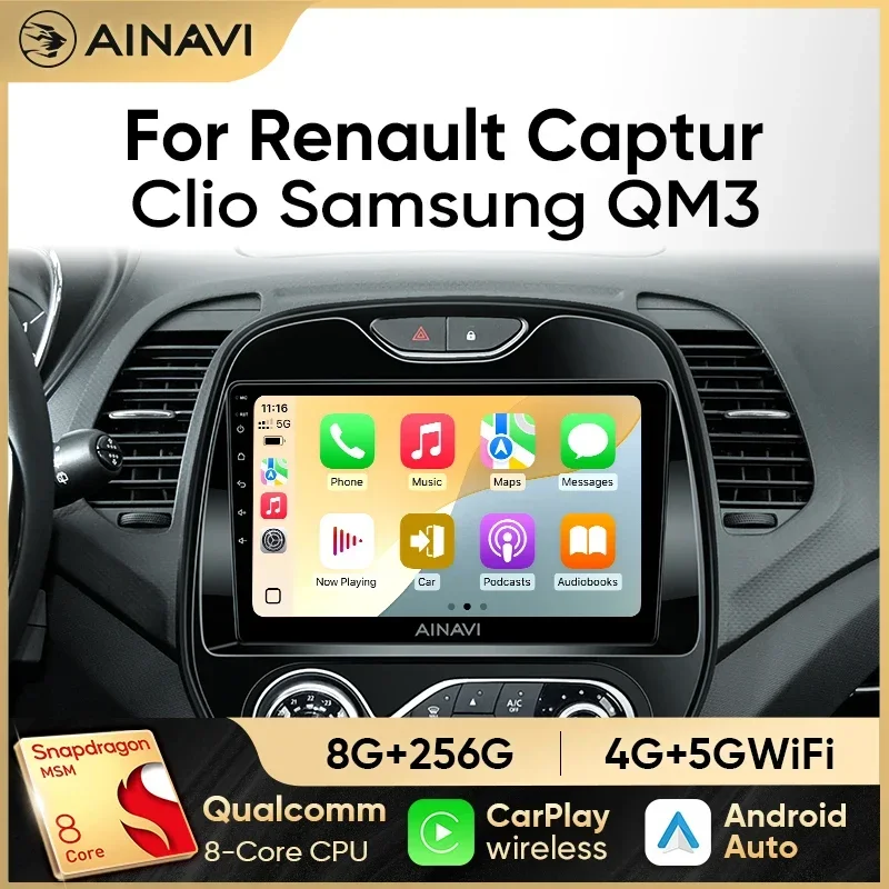 Ainavi Car Radio For Renault Kaptur Captur Clio Samsung QM3 2013 2014 2015 2016 Wireless Carplay multimedia Android Auto 4G 2Din