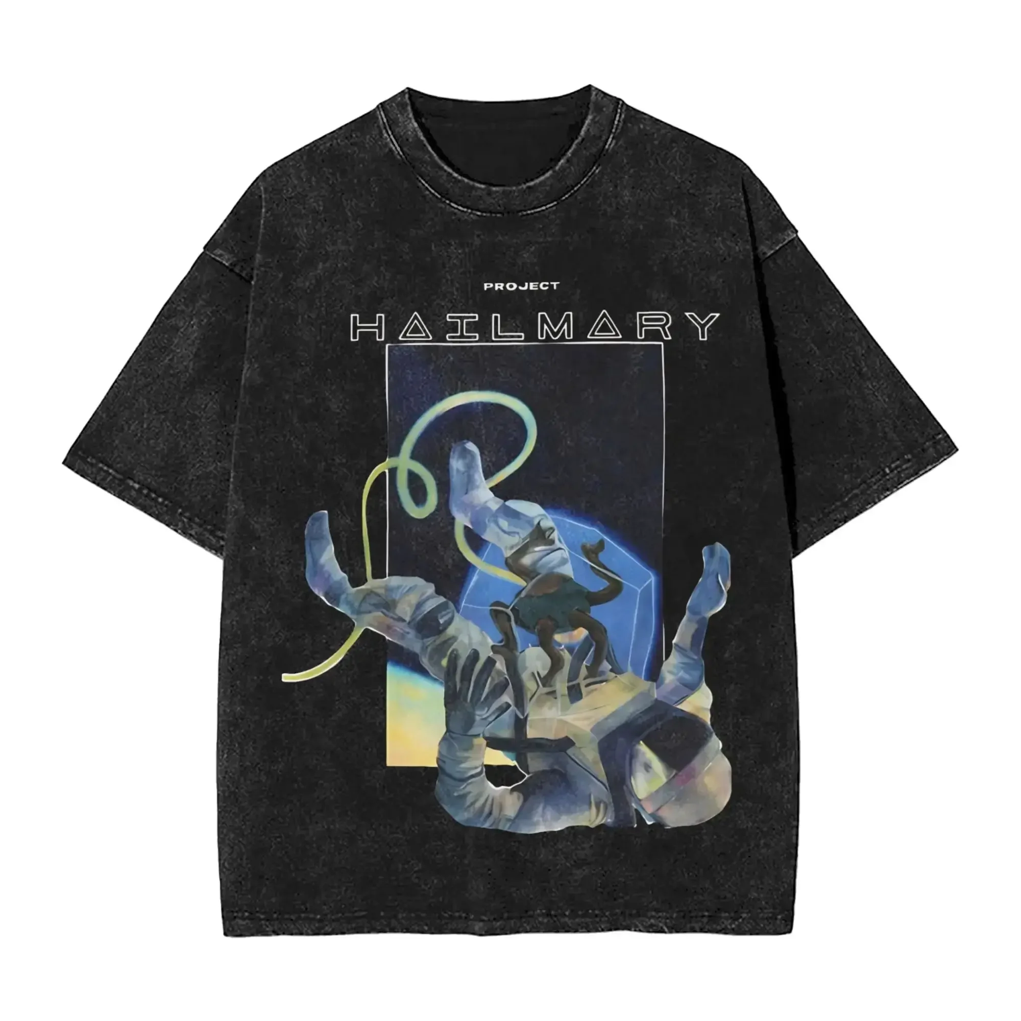 Y2K Fun Casual T-Shirts Project Hail Mary 2026 Washed T Shirt Beach Crew Neck Harajuku Tees Printed Casual Loose Streetwear Top