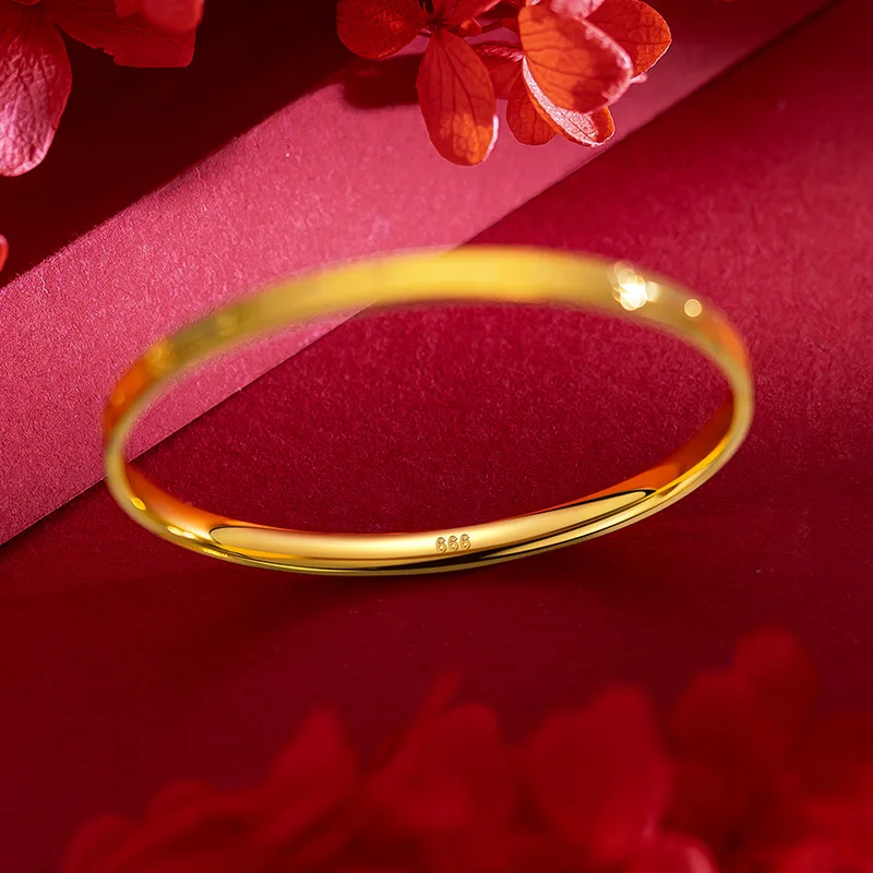 Real 24K Gold Color Bracelet for Women CNC Craft Car Flower 1314 Bracelet Bangles for Girlfriend Birthday Gift Fine Jewelry