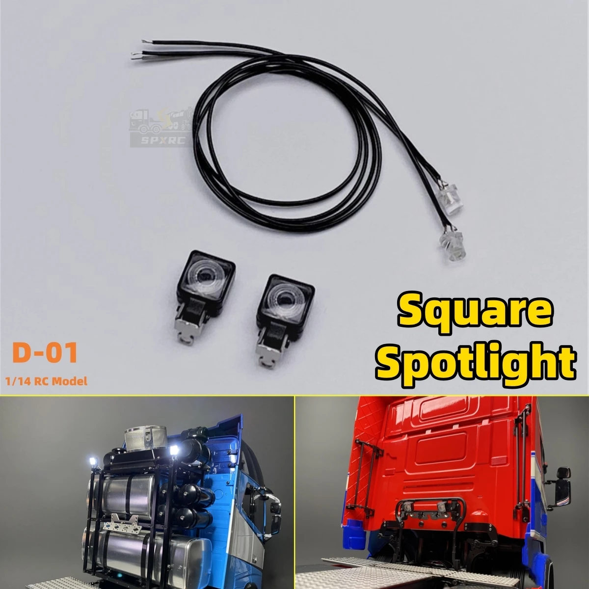 

Светодиодный квадратный прожектор, стойка D-01 для 1/14 Tamiya RC SCANIA 770S, строительная техника, прицеп, гусеничные автомобили, детали игрушек