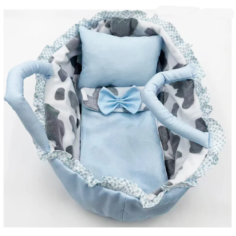 Doll Accessories Pink Gingham Baby Doll  Basket With Heart Pillow Rabbit Design Backpack For Girls Pretend Play Toys