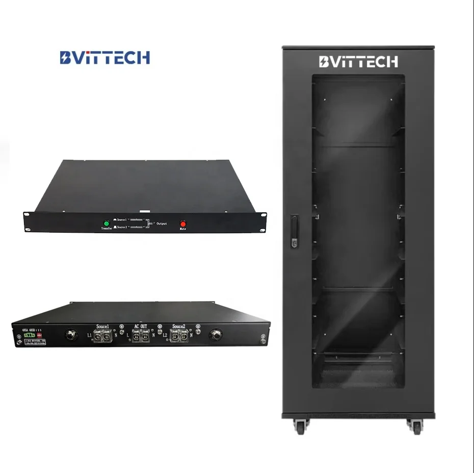 19 Inch Industrial Static Transfer Switch Rack Mount Dual Power Transfer Switch Single Phase 220VAC Metal Material
